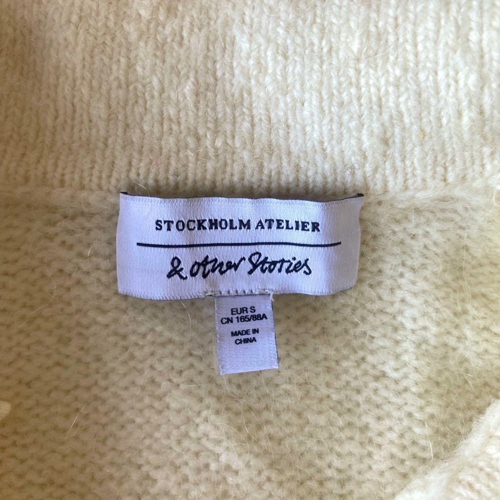 & Other Stories Cream button down wool knit cardigan with balloon sleeves - Picture 8 of 10
